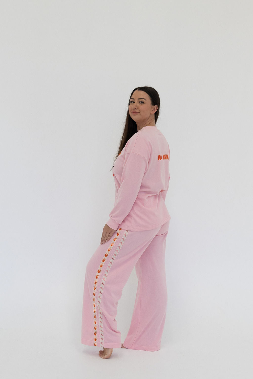 Womens sweatpants, relaxed fit, Japanese patterns, pink, Mama and mini matching