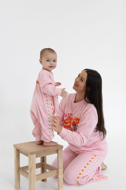 Mama and mini matching, oversized, pink romper kids, Japanese design.