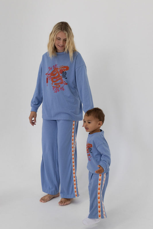 Blue long sleeve, Japanese pattern, Mama and mini matching, Relaxed fit. 