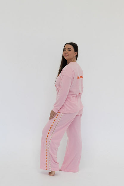 Womens sweatpants, relaxed fit, Japanese patterns, pink, Mama and mini matching