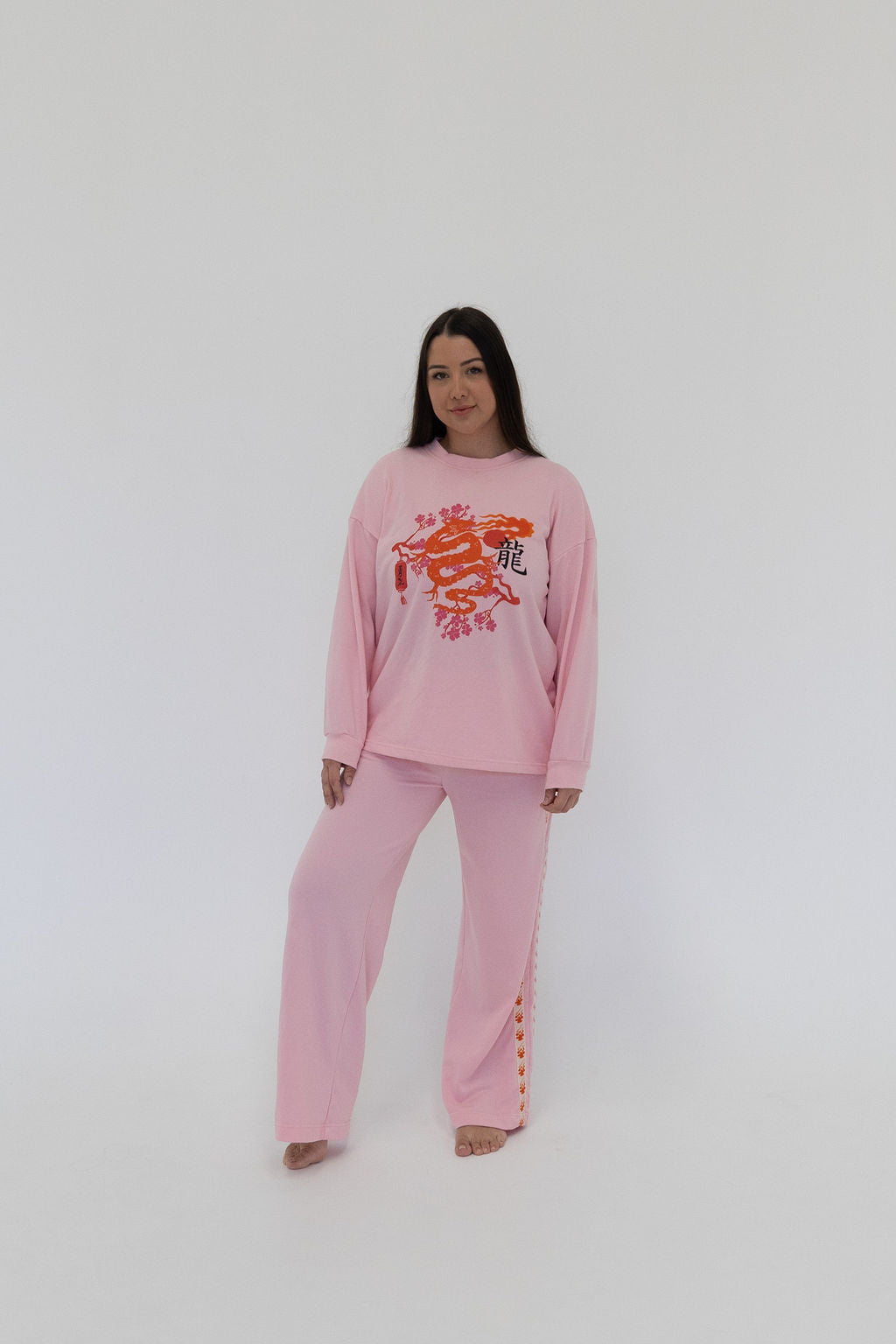 Womens sweatpants, relaxed fit, Japanese patterns, pink, Mama and mini matching